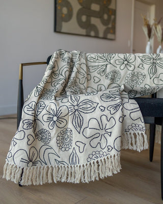 Cordelia Hand Embroidered Organic Cotton Throw Blanket - YaYa & Co.