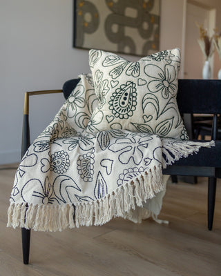 Cordelia Hand Embroidered Organic Cotton Throw Blanket - YaYa & Co.