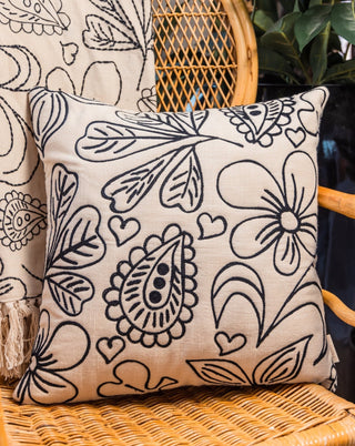 Cordelia Hand Embroidered Organic Cotton Throw Pillow - YaYa & Co.