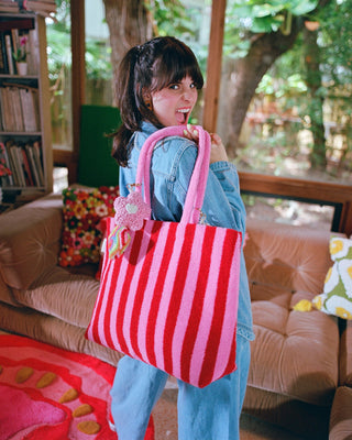 Lovers Striped Embroidered Tote Bag - YaYa & Co.