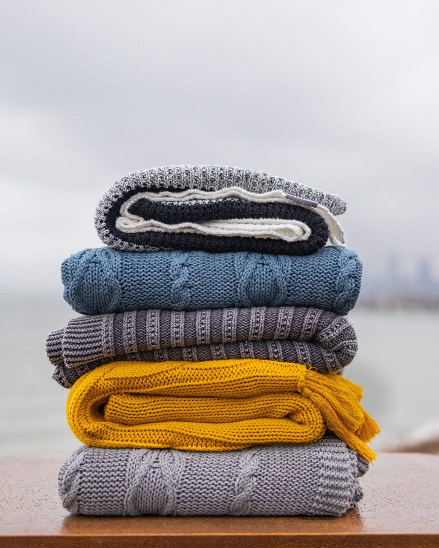 Lucca Organic Cotton Color Block Knit Throw Blanket YaYa Co