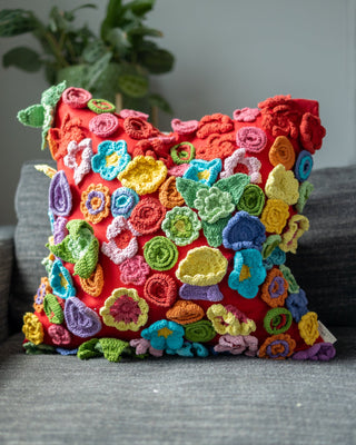 Poppy Organic Cotton Abstract Crochet Throw Pillow - YaYa & Co.