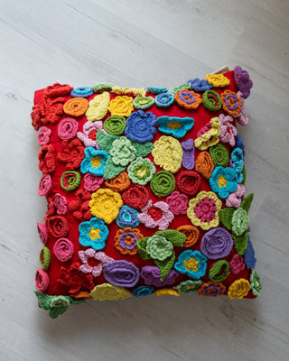 Poppy Organic Cotton Abstract Crochet Throw Pillow - YaYa & Co.