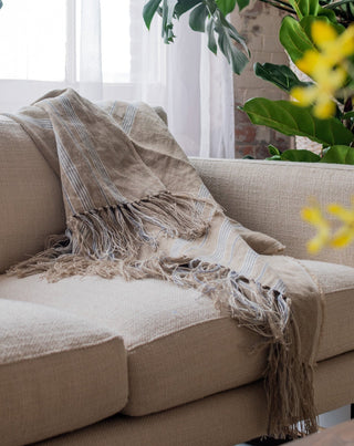 Provence Organic Belgian Flax Linen Stripe Throw - YaYa & Co.