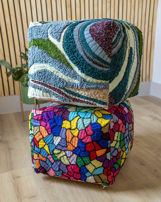 Vitral Organic Cotton Abstract Pouf - YaYa & Co.